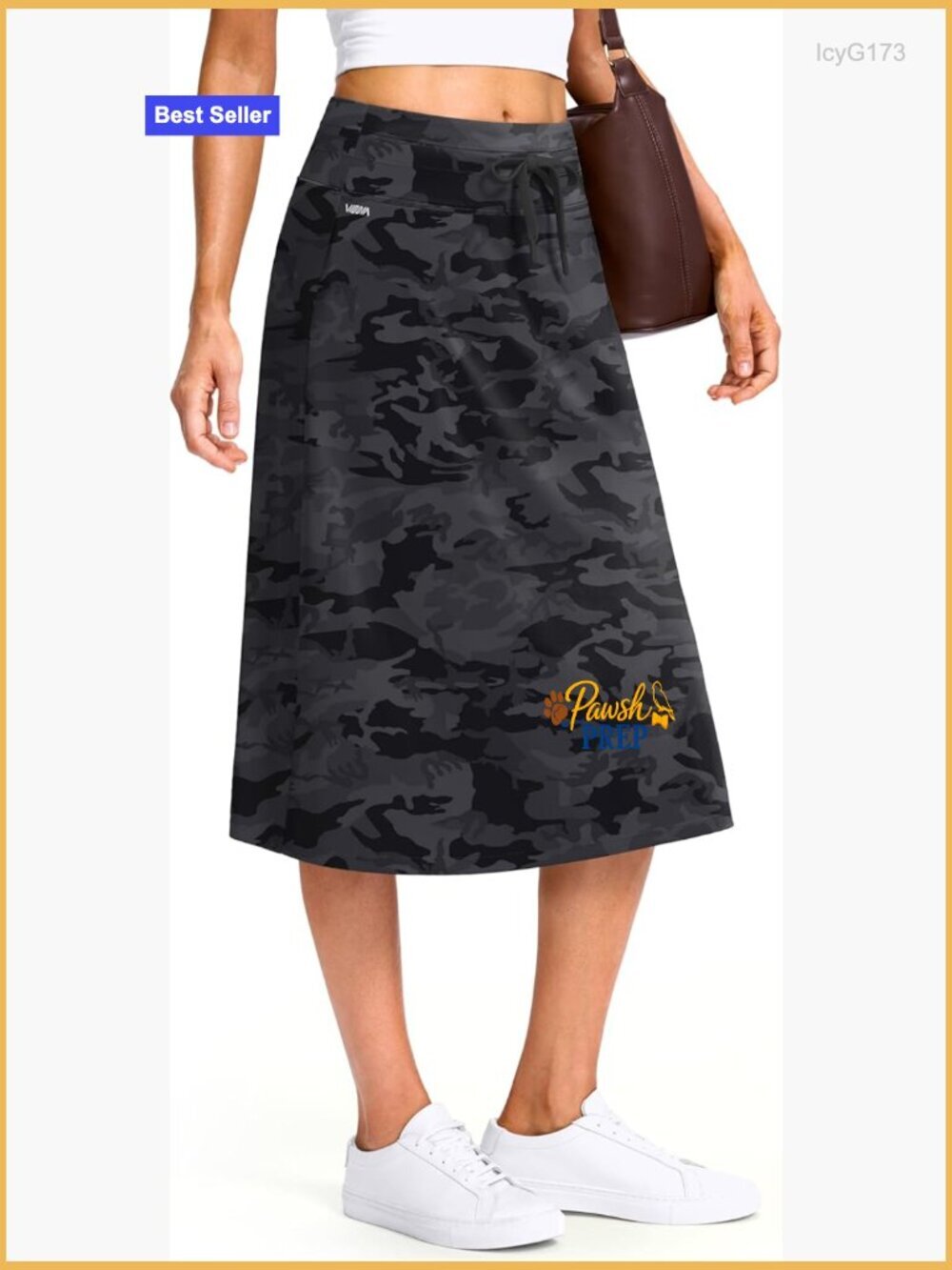 High Waisted Drawstring Skort with Pockets 28" Midi